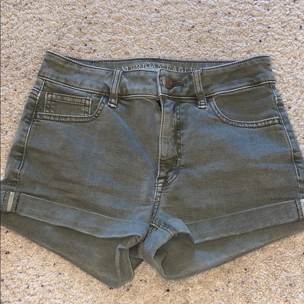American Eagle Green Light-wash Jean Shorts